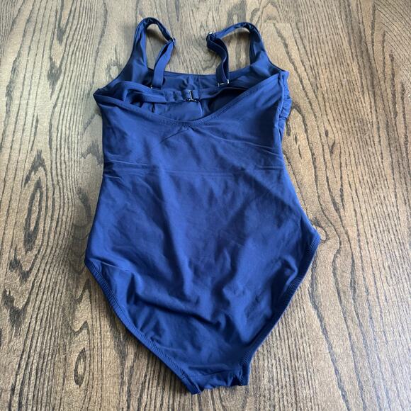 Athleta Womens Navy Blue Ruched Square Neck One Piece Swim Suit Size Small - Picture 2 of 9
